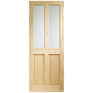 XL Joinery Victorian Internal Door with 2 Panel and 2 Campion Glazed Light - Unfinished Pine
