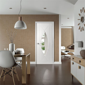 XL Joinery Pesaro Internal Door with 4 Panel and 1 Clear Glazed Light - White Primed