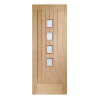 XL Joinery Suffolk Internal Door with 1 Panel and 4 Frosted Glazed Light - Unfinished Oak