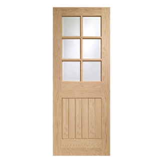 XL Joinery Suffolk Internal Door with 6 Panel and 6 Clear Bevelled Glazed Light - Unfinished Oak