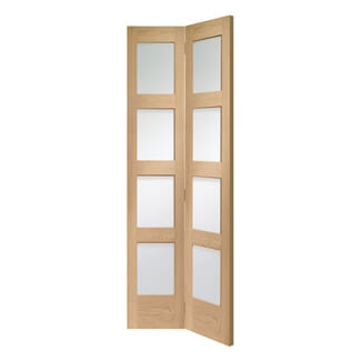XL Joinery Shaker Internal Bi-fold Door with 8 Clear Glazed Light - Unfinished Oak