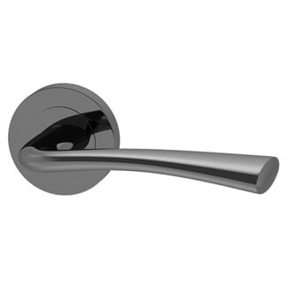 XL Joinery Lever On Round Rose Bathroom Door Handle Pack - Black Nickel Plated