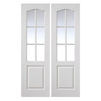 JB Kind Classique Internal Door Pair - 2 Panel 12 Clear Glazed Light - White Primed Grained Textured