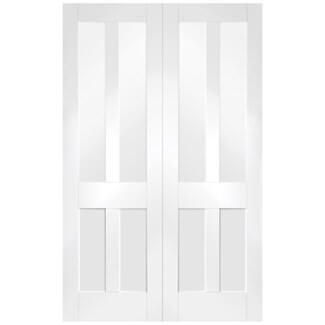 XL Joinery Malton Shaker Internal Door Pair with 4 Panel and 4 Clear Glazed Light - White Primed