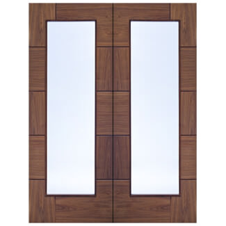 XL Joinery Ravenna Internal Door Pair with 10 Panel and 1 Clear Glazed Light - Prefinished Walnut