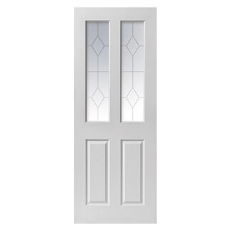 JB Kind Canterbury Internal Door - 2 Panel 2 Etched Glazed Light - White Primed Grained Textured