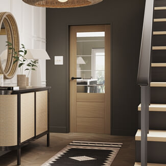 XL Joinery Palermo Internal Door with 3 Panel and 1 Etched Glazed Light - Unfinished Oak