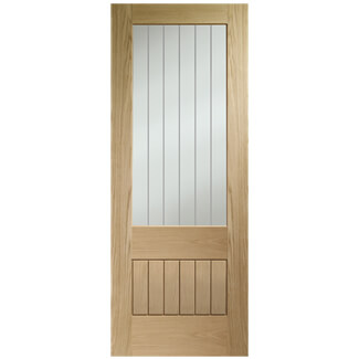 XL Joinery Suffolk Internal Fire Door with 6 Panel and 1 Etched Glazed Light - Unfinished Oak