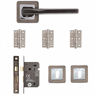 Deanta Hadrian Mortice Lock And Door Handle Pack - Matt Satin Black