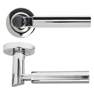 Deanta Arcadia Round Rose Lever Door Handle Pair 125 W x 50mm H - Polished Chrome