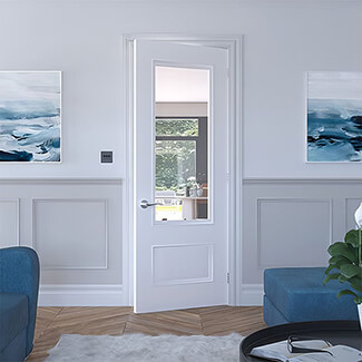 Deanta Sandringham Internal Door with 1 Panel and 1 Clear Glazed Light - White Primed