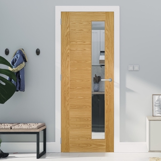Deanta Seville Internal Door with Clear Sidelight Glazed Light - Prefinished Oak