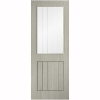 LPD Cottage Laminate Internal Door with 5 Panel and 1 Clear Glazed Light - Prefinished Light Grey