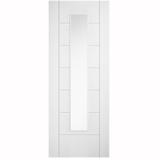 LPD Linear Laminate Internal Door with 7 Panel and 1 Clear Glazed Light - Prefinished White