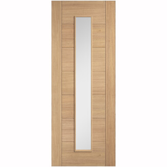 LPD Carini Internal Door with 7 Panel and 1 Clear Glazed Light - Unfinished Oak