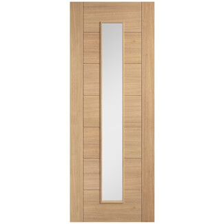 LPD Carini Internal Door with 7 Panel and 4 Clear Glazed Light - Prefinished Oak
