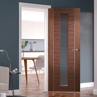 XL Joinery Forli Internal Door with 1 Clear Glazed Light - Prefinished Walnut