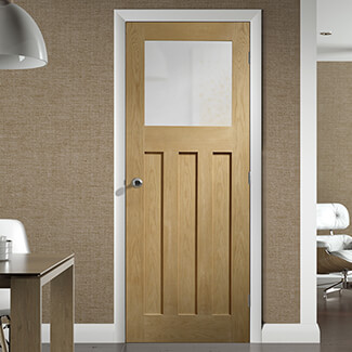XL Joinery DX Internal Door with 3 Panel and 1 Obscure Glazed Light - Prefinished Oak