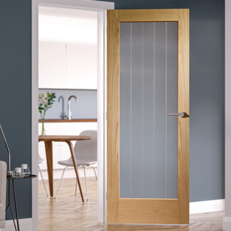 XL Joinery Suffolk Pattern 10 Internal Door with 1 Etched Glazed Light - Unfinished Oak