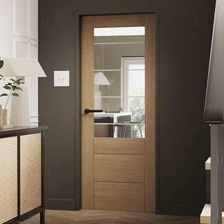 XL Joinery Palermo Internal Door with 3 Panel and 1 Etched Glazed Light - Prefinished Oak