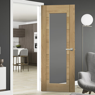 XL Joinery Palermo Internal Door with 7 Panel and 1 Clear Glazed Light - Unfinished Oak