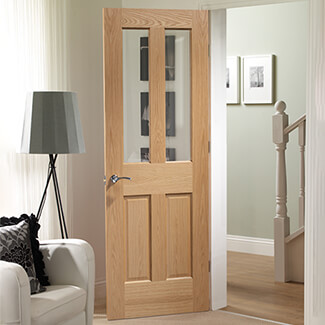 XL Joinery Malton Internal Door with 2 Panel and 2 Clear Bevelled Glazed Light - Prefinished Oak