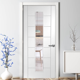 XL Joinery Palermo Internal Door with 7 Panel and 1 Clear Glazed Light - White Primed