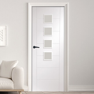 XL Joinery Palermo Internal Door with 7 Panel and 4 Obscure Glazed Light - White Primed