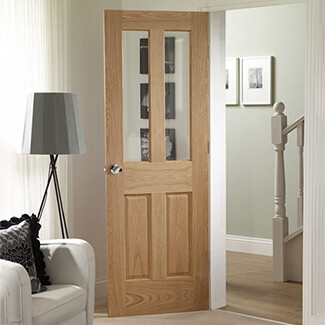 XL Joinery Malton Internal Fire Door with 2 Panel and 2 Clear Glazed Light - Unfinished Oak