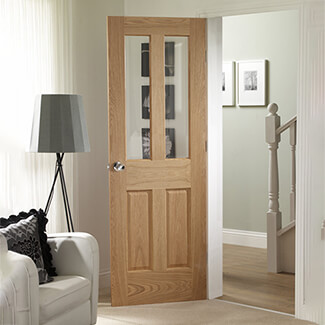 XL Joinery Malton Internal Door with 2 Panel and 2 Clear Glazed Light - Unfinished Oak