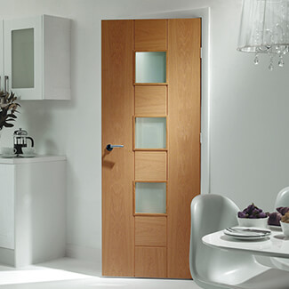 XL Joinery Messina Internal Door with 5 Panel and 3 Clear Glazed Light - Prefinished Oak