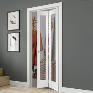 XL Joinery Pattern 10 Internal Bi-fold Door with 2 Clear Glazed Light - White Primed