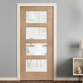 XL Joinery Shaker Internal Fire Door with 4 Obscure Glazed Light - Unfinished Oak