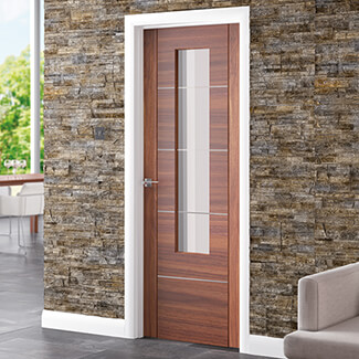XL Joinery Portici Internal Door with 5 Panel and 1 Clear Glazed Light - Prefinished Walnut