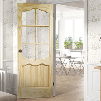 XL Joinery Riviera Internal Door with 1 Panel and 6 Clear Glazed Light - Unfinished Pine