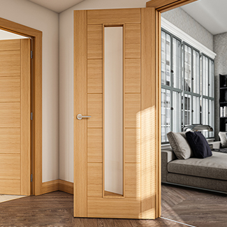 Deanta Seville Internal Fire Door with 7 Panel and 1 Clear Glazed Light - Prefinished Oak
