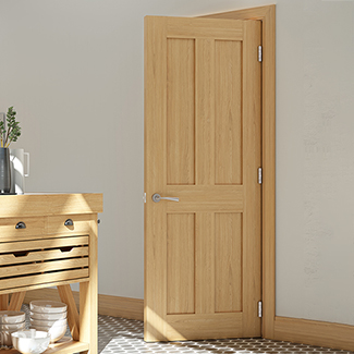 Deanta Eton Internal Fire Door with 4 Panel - Unfinished Oak