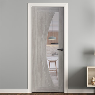 XL Joinery Salerno Laminate Internal Door with 2 Panel and 1 Clear Glazed Light - White Grey