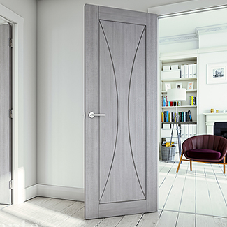 Deanta Sorrento Internal Fire Door with 3 Panel - Prefinished Light Grey Ash