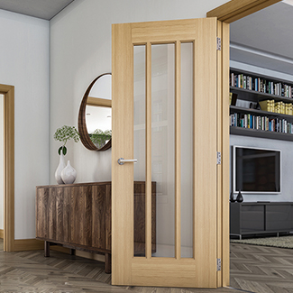 Deanta Norwich Internal Door with 3 Clear Bevelled Glazed Light - Unfinished Oak