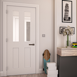 Deanta Eton Internal Door with 2 Panel and 2 Clear Glazed Light - White Primed