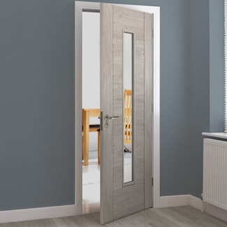 JB Kind Alabama Fumo Laminate Internal Door - 1 Panel 1 Clear Glazed Light - Fully Finish Light Grey