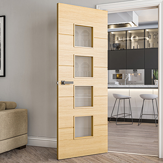Deanta Augusta Internal Door with 5 Panel and 4 Clear Glazed Light - Prefinished Oak