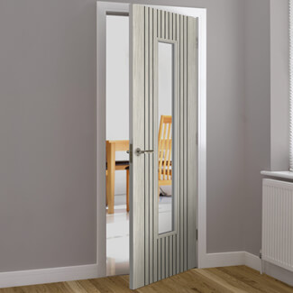 JB Kind Aria Flutted Laminate Internal Door with 1 Clear Glazed Light - Grey