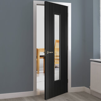 JB Kind Aria Flutted Laminate Internal Door with 1 Clear Glazed Light - Black