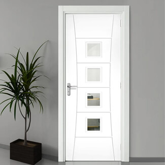 Deanta Pamplona Internal Fire Door with 6 Panel and 4 Clear Glazed Light - White Primed