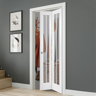 XL Joinery Worcester Internal Bi-fold Door with 4 Clear Glazed Light - White Primed