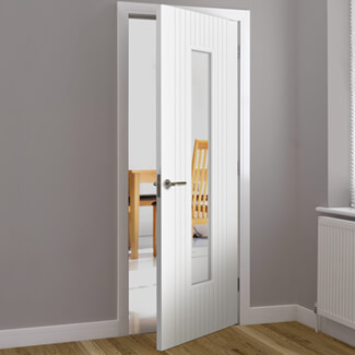JB Kind Aria Flutted Internal Door with 1 Clear Glazed Light - White Primed