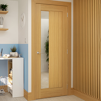 Deanta Ely Internal Door with 3 Panel and 1 Clear Sidelight Glazed Light - Prefinished Oak