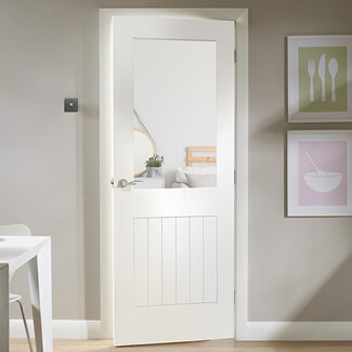 XL Joinery Suffolk Internal Door with 6 Panel and 1 Clear Glazed Light - White Primed